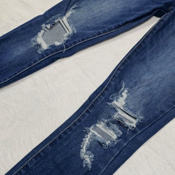 Nature Denim ✦ Distressed Skinny Jeans ✦ Mid-Rise Dark Wash Ripped Details Sz 25 - Picture 4 of 14